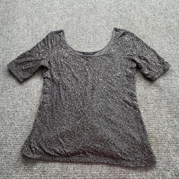 Banana Republic Top‎ Womens Small Black Sequins Dark Fairy Boho Sparkle Glitter - Picture 1 of 14